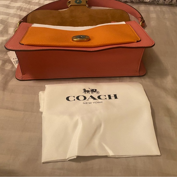 Coach Pink and Orange Clutch with Gold Hardware